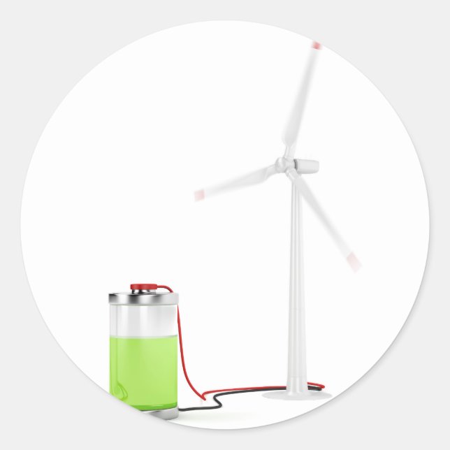 Charging battery with wind turbine classic round sticker (Front)
