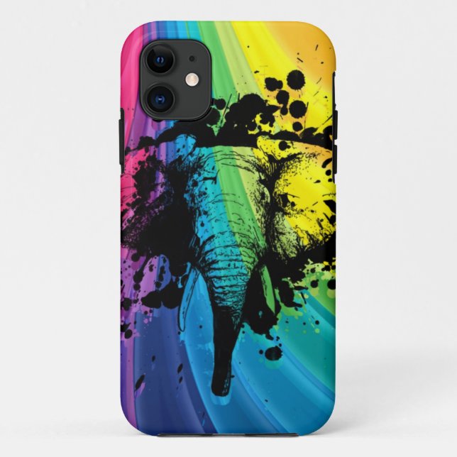 Charging Bull Elephant on Rainbow Case-Mate iPhone Case (Back)