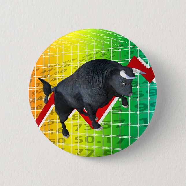 Charging Bull Market Run 6 Cm Round Badge (Front)