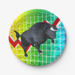 Charging Bull Market Run Paper Plate