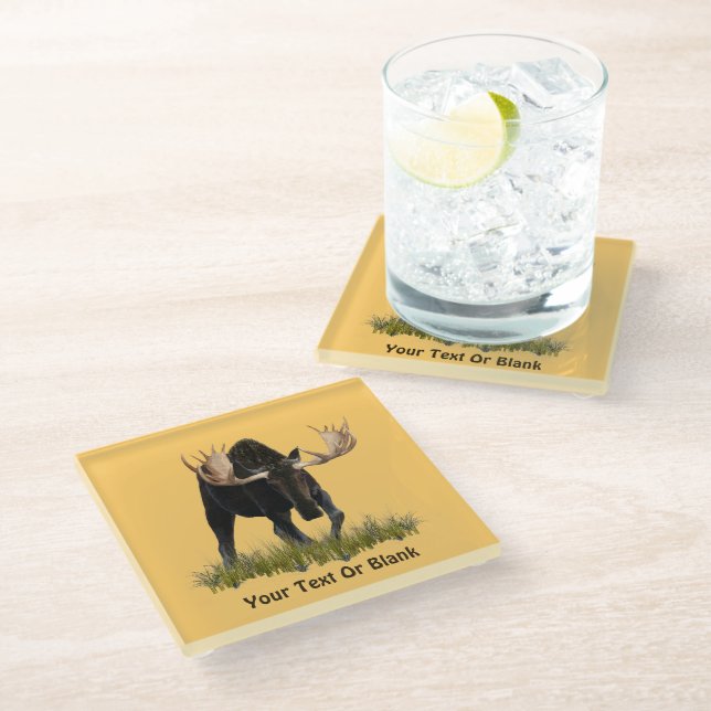 Charging Bull Moose Glass Coaster (Angled)