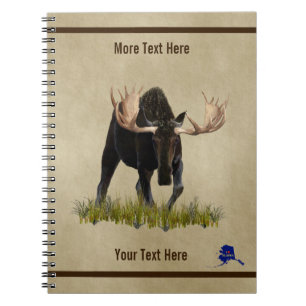 Charging Bull Moose On Old Paper Notebook