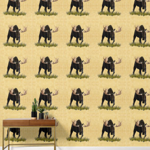 Charging Bull Moose On Old Paper Wallpaper