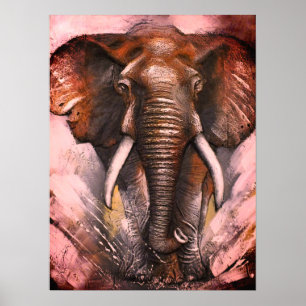 Charging elephant -seeing red poster