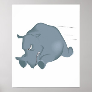 charging mad rhino poster