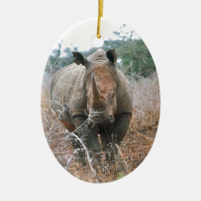 Charging Rhino Ceramic Tree Decoration (Front)