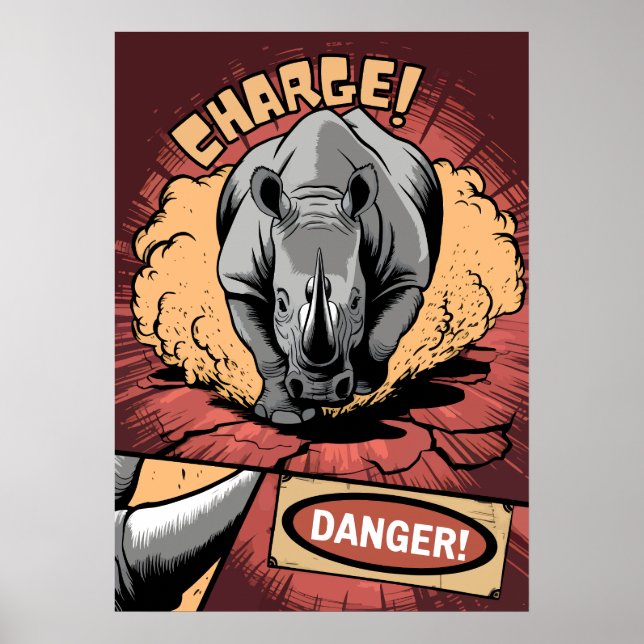 Charging Rhino Comic – Wild Power and Danger Poster (Front)