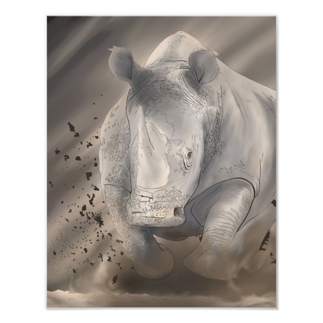 Charging Rhino (Rhino-1) Photo Print (Front)
