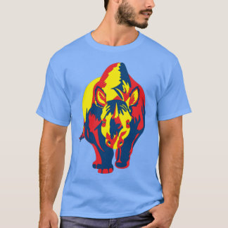 Charging Rhinoceros-Blue-Yellow-Red T-Shirt