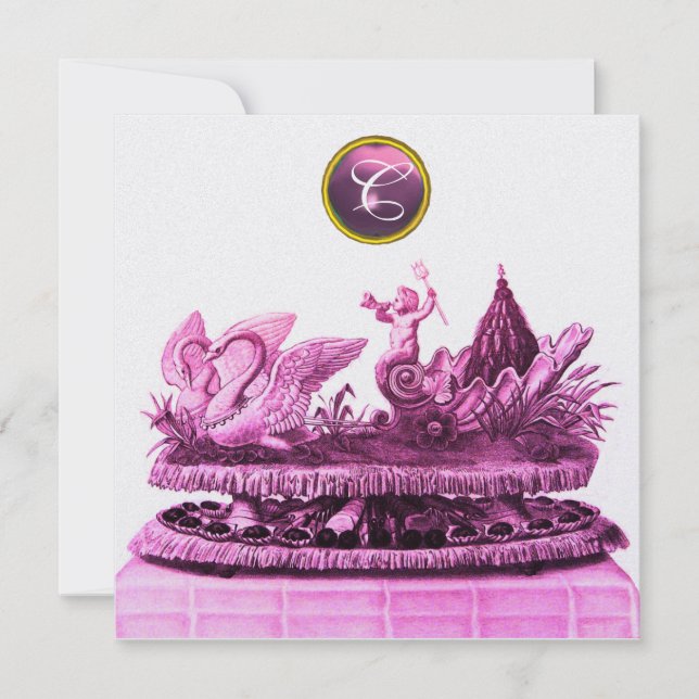 CHARIOT OF SWANS WITH CUPCAKES BEACH WEDDING INVITATION (Front)