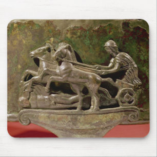 Charioteer in his chariot, detail from a cist mouse mat