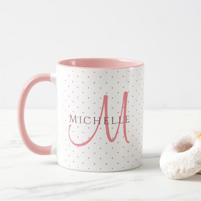 Charisma Red Monogram Initial Replace Your Name Mug (With Donut)