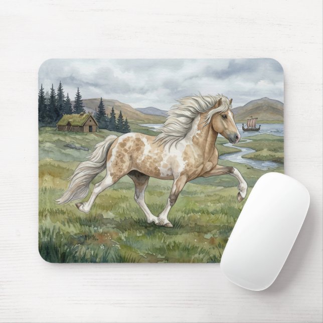 Charismatic Pinto Icelandic Mare watercolor Mouse Mat (With Mouse)