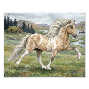 Charismatic Pinto Icelandic Mare watercolor Photo Print