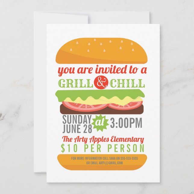 Charity BBQ chill and grill fundraiser PTO church Invitation (Front)