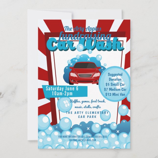 Charity car wash fundraiser PTA PTO church Invitation (Front)