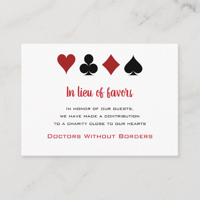 Charity Donation Favours Las Vegas Casino Wedding Enclosure Card (Front)
