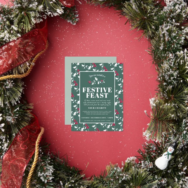 Charity Festive Feast Christmas event green silver Foil Holiday Postcard (Insitu)
