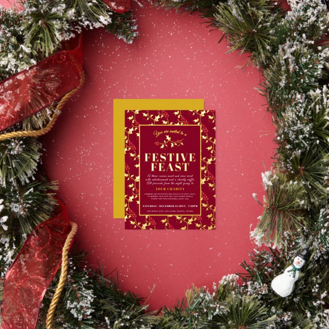 Charity Festive Feast gold red Christmas dinner Foil Holiday Postcard (Insitu)