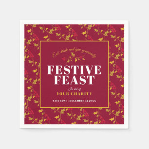 Charity Festive Feast gold red Christmas dinner Napkin