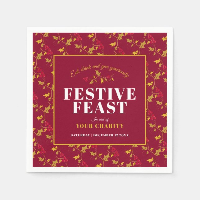 Charity Festive Feast gold red Christmas dinner Napkin (Front)
