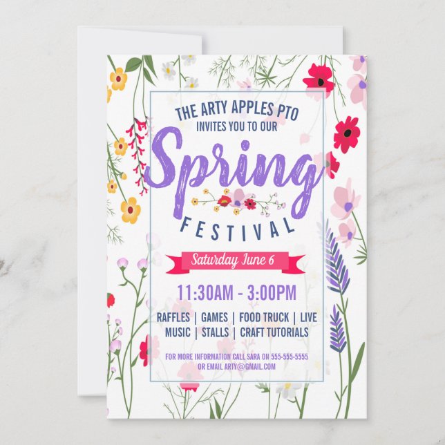 Charity fundraiser PTA PTO spring festival invite (Front)