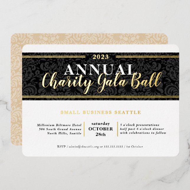 CHARITY GALA BALL elegant event black tie gold (Front/Back)