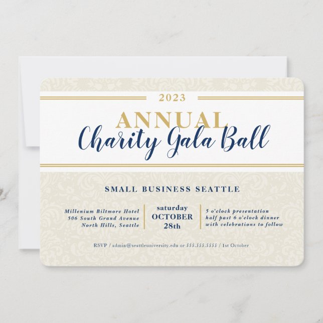 CHARITY GALA BALL elegant event navy ivory gold Invitation (Front)