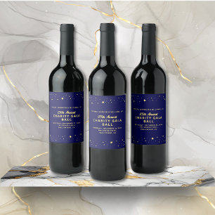 Charity Gala Ball Silent Auction Elegant Blue Gold Wine Label
