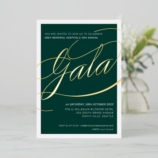 CHARITY GALA elegant calligraphy dark green gold (Standing Front)