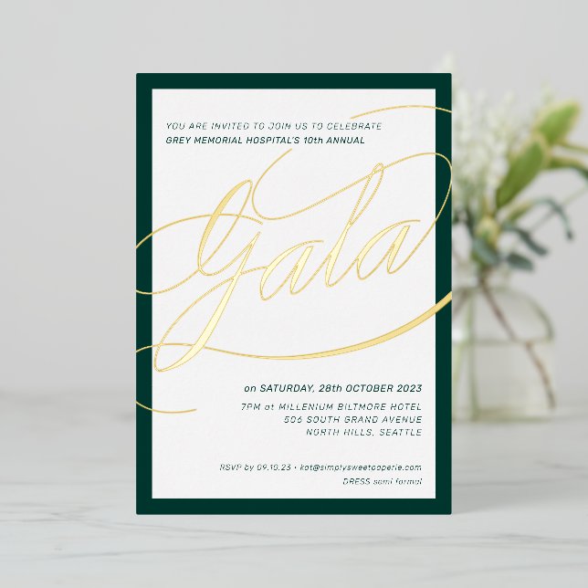 CHARITY GALA elegant formal calligraphy green gold (Standing Front)