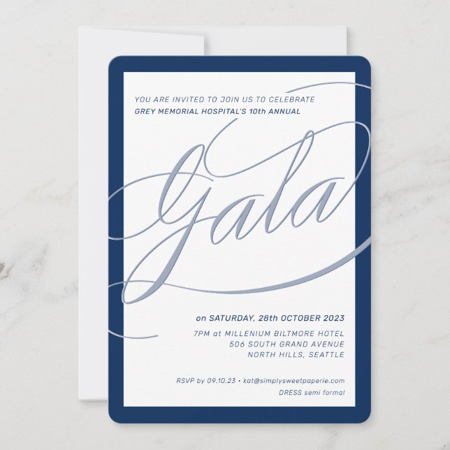 CHARITY GALA elegant formal calligraphy navy blue Invitation (Front)