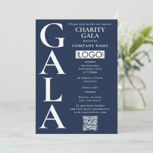 Charity Gala Fundraising Event QR Code Logo Blue Invitation