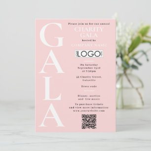 Charity Gala Fundraising Event QR Code Logo Pink Invitation