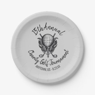 Charity Golf Tournament Ball Tee Clubs Course Paper Plate