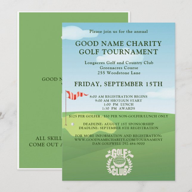 Charity Golf Tournament Logo QR Code Invitation (Front/Back)