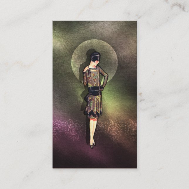 Charla - 1920s Fashion in Taupe, Brown & Yellow Business Card (Front)