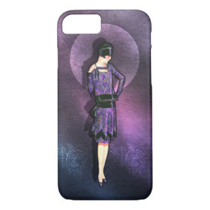 CHARLA, Art Deco Lady in Purple and Teal Blue iPhone 8/7 Case