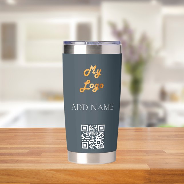Charlcoal grey logo QR code business corporate Insulated Tumbler (Creator Uploaded)
