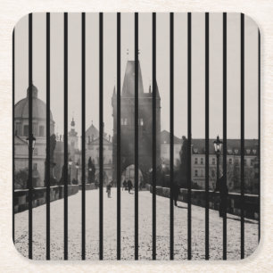 Charles bridge in Prague Square Paper Coaster