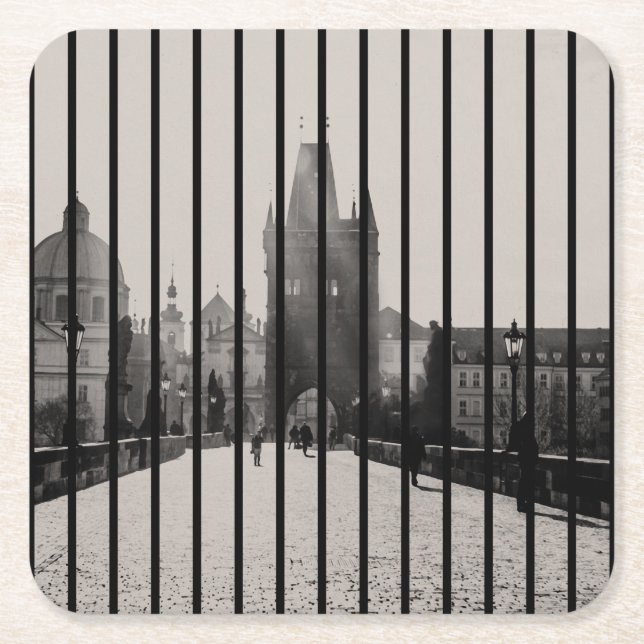 Charles bridge in Prague Square Paper Coaster (Front)