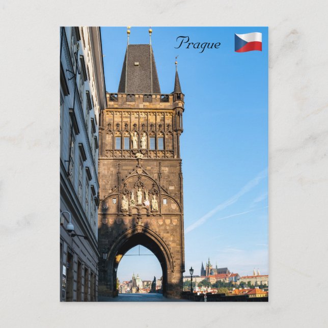 Charles bridge old tower & Prague castle Postcard (Front)