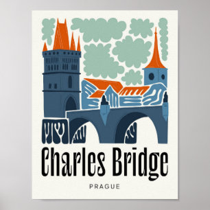 Charles Bridge Prague Czech abstract travel floral Poster