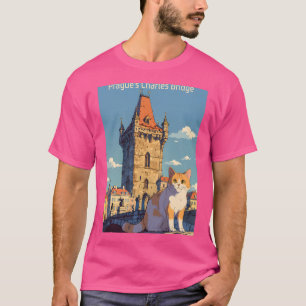 Charles Bridge Prague Dreams Cat Poster 80S Anime T-Shirt