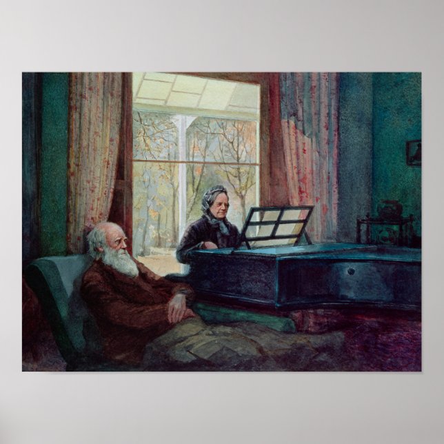 Charles Darwin and his wife at the Piano Poster (Front)