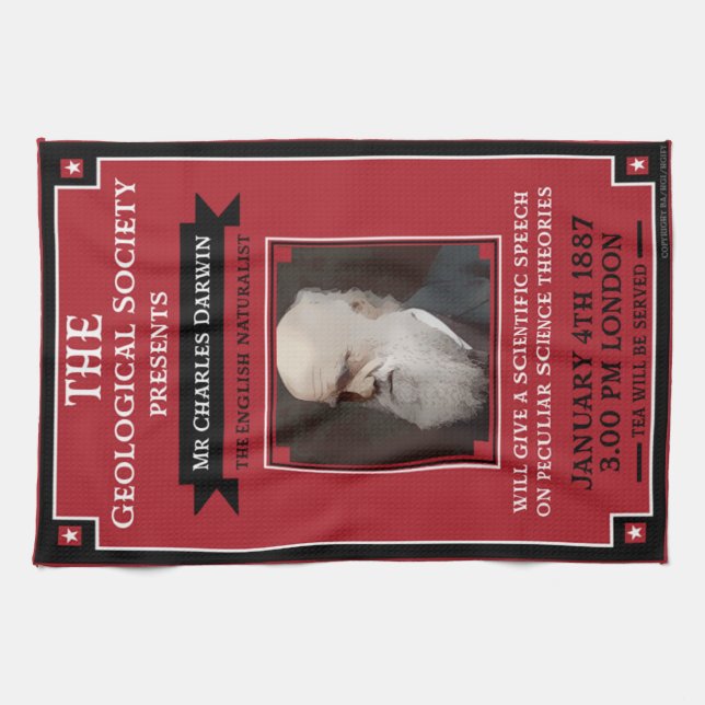 Charles Darwin Vintage Repro Retro    Tea Towel (Horizontal)