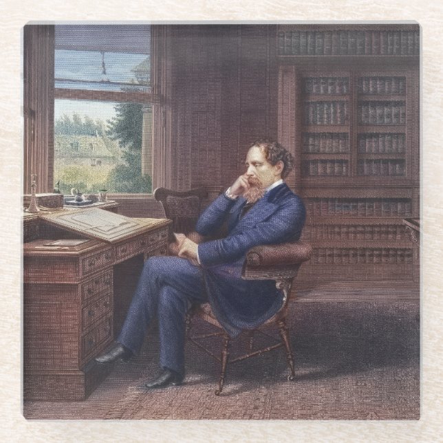 Charles Dickens in His Study Glass Coaster (Front)