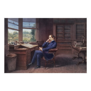 Charles Dickens in His Study Poster