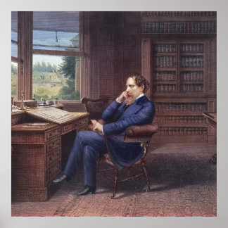 Charles Dickens in His Study Poster