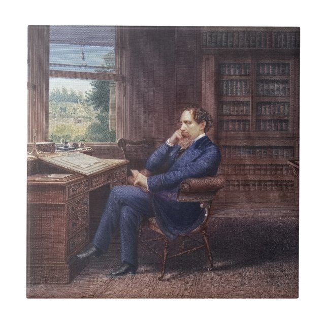 Charles Dickens in His Study Tile (Front)